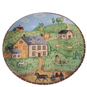 Sango Green Acres Round Serving Platter/plate Colonial farming No. 4873-20 11"